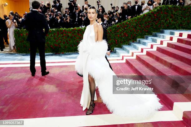 Hailey Bieber attends The 2022 Met Gala Celebrating "In America: An Anthology of Fashion" at The Metropolitan Museum of Art on May 02, 2022 in New...