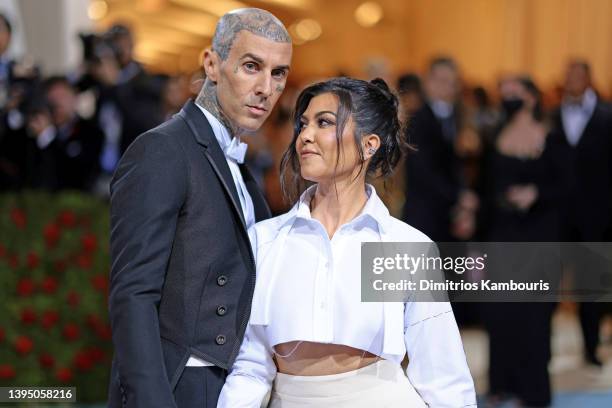 Travis Barker and Kourtney Kardashian attend The 2022 Met Gala Celebrating "In America: An Anthology of Fashion" at The Metropolitan Museum of Art on...