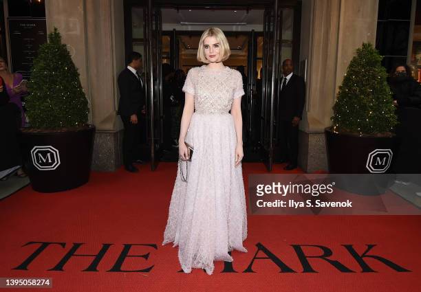 Lucy Boynton departs The Mark Hotel for 2022 Met Gala on May 02, 2022 in New York City.