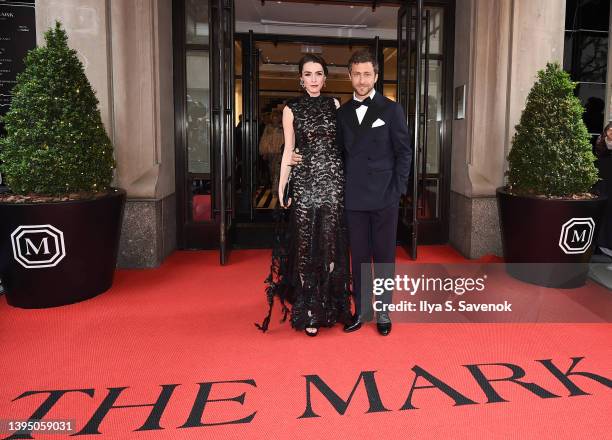 Bee Shaffer and Francesco Carrozzini depart The Mark Hotel for 2022 Met Gala on May 02, 2022 in New York City.