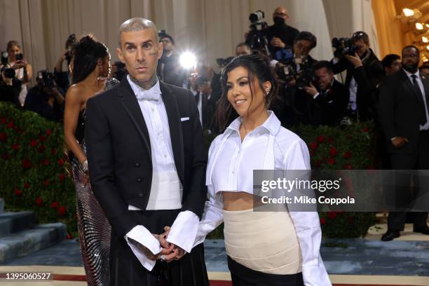 Travis Barker and Kourtney Kardashian attend The 2022 Met Gala Celebrating "In America: An Anthology of Fashion" at The Metropolitan Museum of Art on...