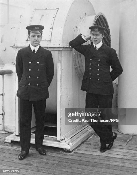 The two wireless operators from the 'RMS Olympic', who received a distress call from the 'Titanic' in April 1912. They are First Wireless Operator...