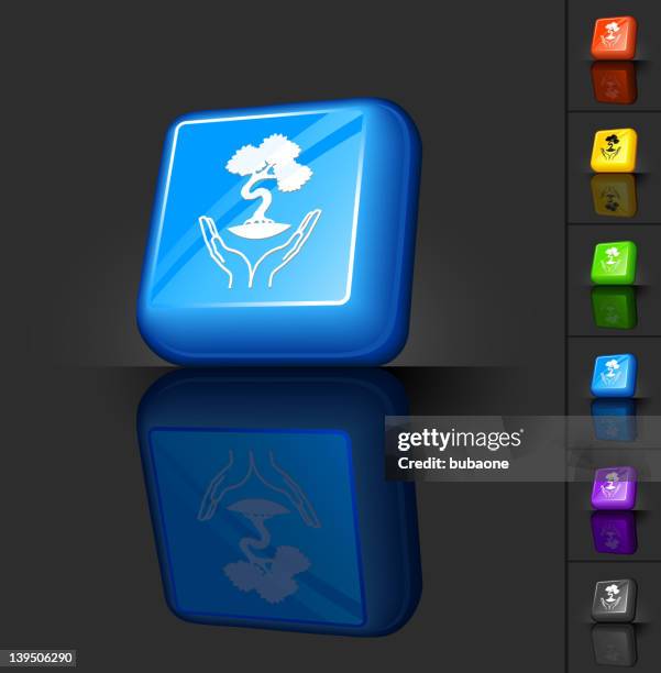 bonsai tree 3d button design - holding small tree stock illustrations