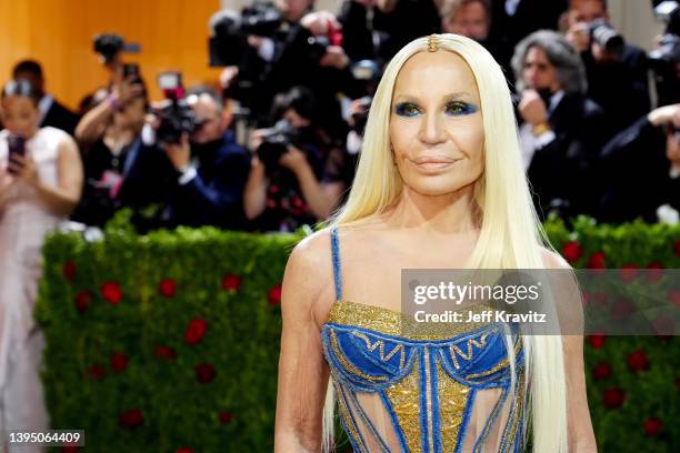 Donatella Versace attends The 2022 Met Gala Celebrating "In America: An Anthology of Fashion" at The Metropolitan Museum of Art on May 02, 2022 in...
