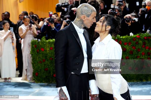 Travis Barker and Kourtney Kardashian attend The 2022 Met Gala Celebrating "In America: An Anthology of Fashion" at The Metropolitan Museum of Art on...