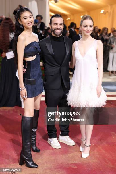 HoYeon Jung, Nicolas Ghesquière and Emma Stone attend The 2022 Met Gala Celebrating "In America: An Anthology of Fashion" at The Metropolitan Museum...