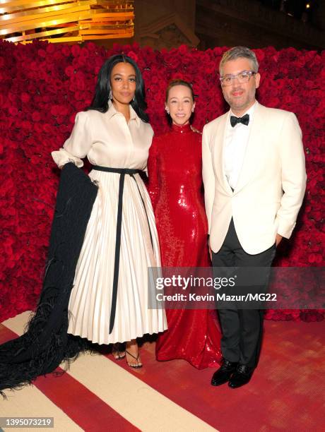 Aurora James, Rickie De Sole, and Brandon Maxwell attend The 2022 Met Gala Celebrating "In America: An Anthology of Fashion" at The Metropolitan...