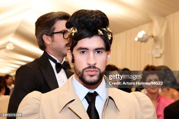 Bad Bunny arrives at The 2022 Met Gala Celebrating "In America: An Anthology of Fashion" at The Metropolitan Museum of Art on May 02, 2022 in New...