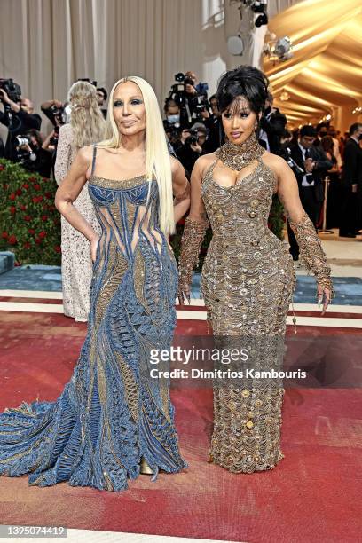 Donatella Versace and Cardi B attend The 2022 Met Gala Celebrating "In America: An Anthology of Fashion" at The Metropolitan Museum of Art on May 02,...