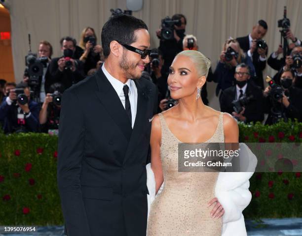 Pete Davidson and Kim Kardashian attend The 2022 Met Gala Celebrating "In America: An Anthology of Fashion" at The Metropolitan Museum of Art on May...