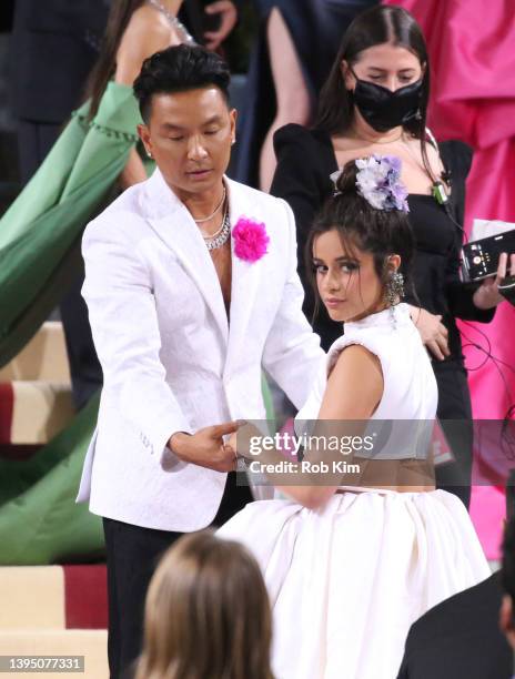 Camila Cabello and designer Prabal Gurung arrive for the 2022 Met Gala Celebrating "In America: An Anthology of Fashion" at The Metropolitan Museum...