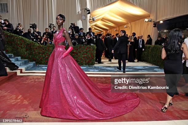 Anok Yai attends The 2022 Met Gala Celebrating "In America: An Anthology of Fashion" at The Metropolitan Museum of Art on May 02, 2022 in New York...