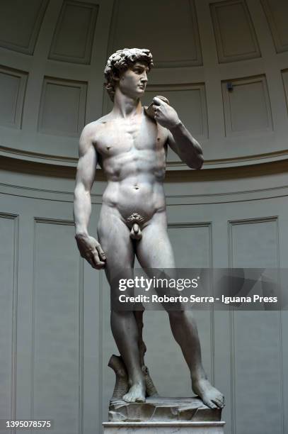 The David statue by italian rinascimental artist Michelangelo Buonarroti during the presentation of the celebrations for the 140th anniversary of the...