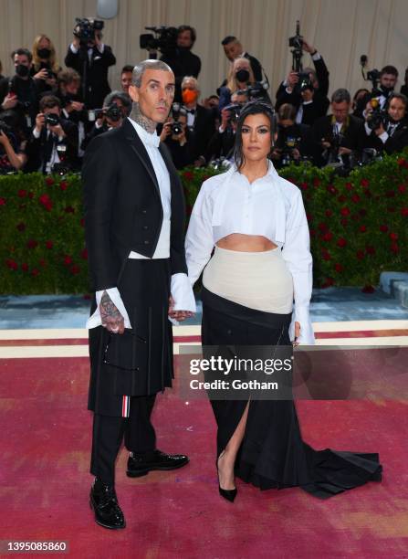Travis Barker and Kourtney Kardashian attend The 2022 Met Gala Celebrating "In America: An Anthology of Fashion" at The Metropolitan Museum of Art on...