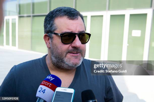 Agent Mino Raiola speaks with journalists at J Medical on July 17, 2019 in Turin, Italy.