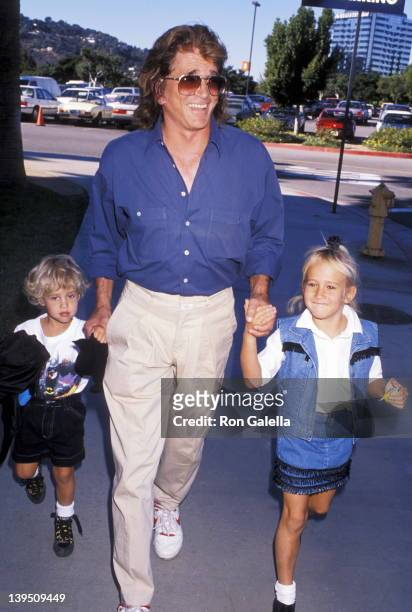 Actor Michael Landon, son Sean Landon and daughter Jennifer Landon attend "The Wizard" Universal City Premiere on December 2, 1989 at Cineplex Odeon...