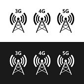 5G, 4G, 3G vector symbol set. New mobile communication technology and smartphone network icons for website, ui, mobile app. Vector EPS 10
