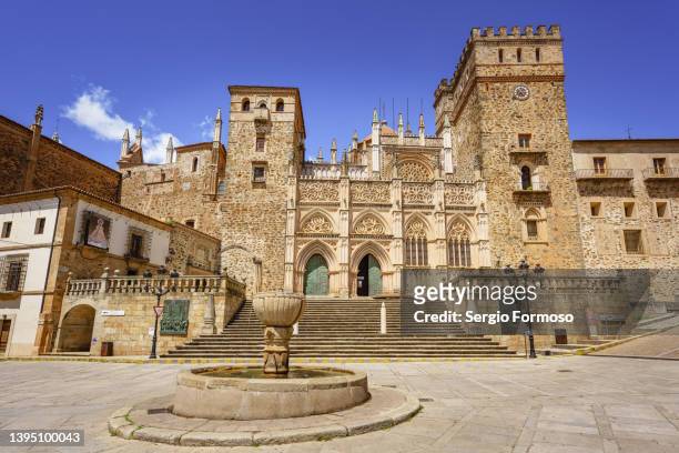 view of royal monastery of santa maría de guadalupe - caceres bildbanksfoton och bilder