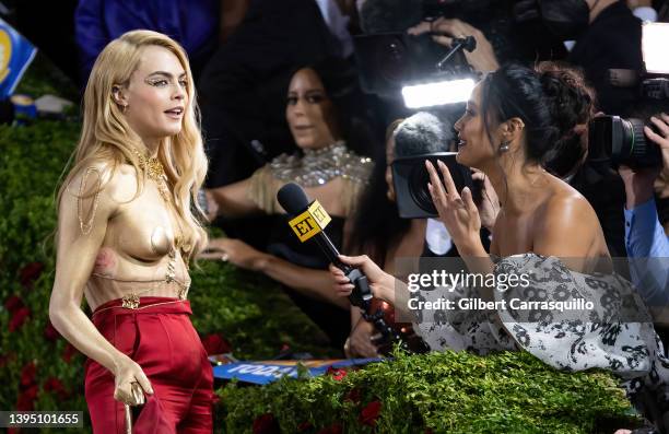 Model Cara Delevingne is seen arriving at The 2022 Met Gala Celebrating "In America: An Anthology of Fashion" at The Metropolitan Museum of Art on...