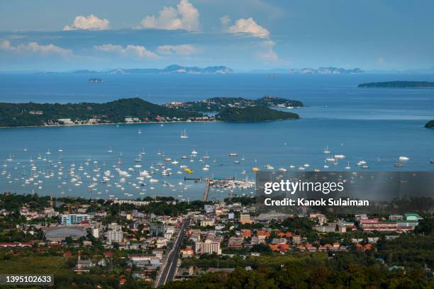 phuket city in thailand view from aerial - anchored stock pictures, royalty-free photos & images