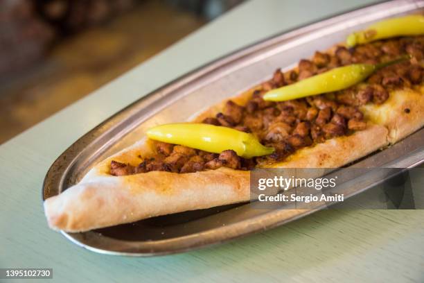 macedonian pizza (pastrmajlija) - skopje stock pictures, royalty-free photos & images