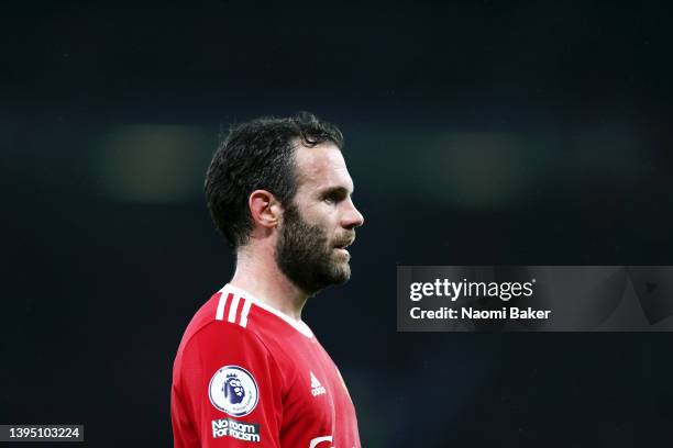 Juan Mata of Manchester United looks on during the Premier League match between Manchester United and Brentford at Old Trafford on May 02, 2022 in...