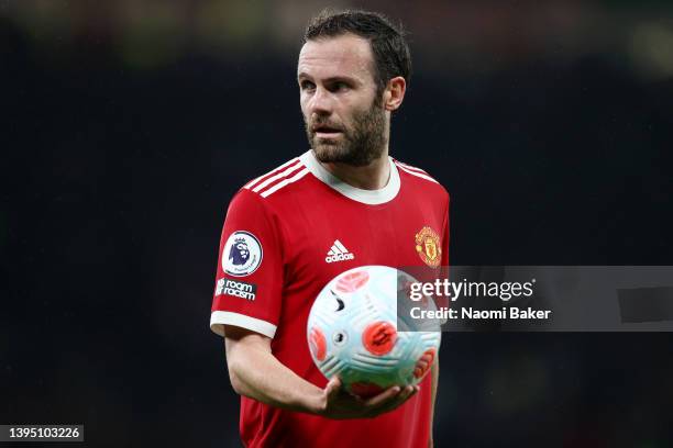 Juan Mata of Manchester United looks on during the Premier League match between Manchester United and Brentford at Old Trafford on May 02, 2022 in...