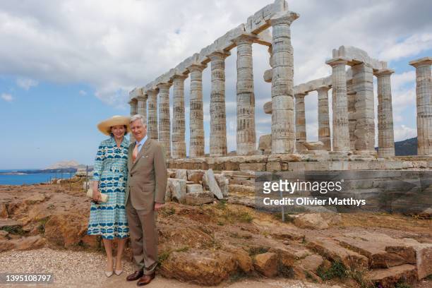 King Philippe of Belgium and Queen Mathilde visit the Temple of Poseidon on the second day of their official three-days state visit to Greece on May...
