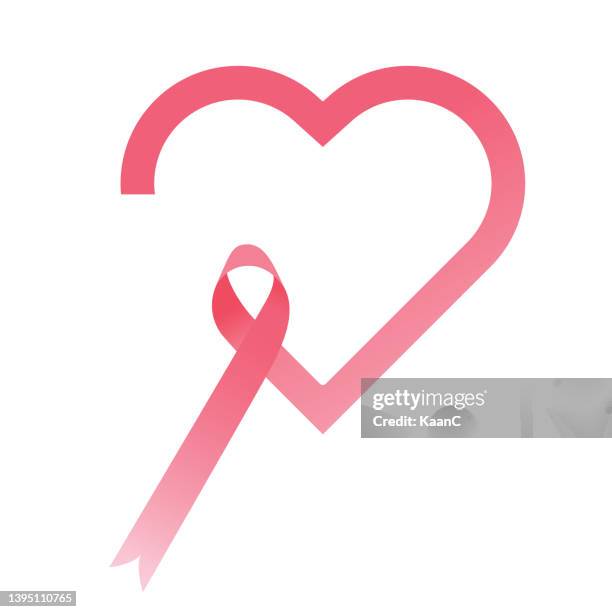 ilustrações, clipart, desenhos animados e ícones de fita de conscientização do câncer e coração. mês de conscientização do câncer de mama mês rosa fita, ilustração de ilustração vetorial - tumor cerebral