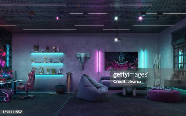 video gamer room interior in 3d - bedroom interior bildbanksfoton och bilder