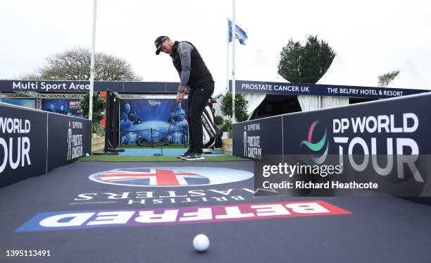 Tournament host Danny Willett promotes the Prostate Cancer UK Long Putt Challenge in the tented village ahead of the Betfred British Masters hosted...