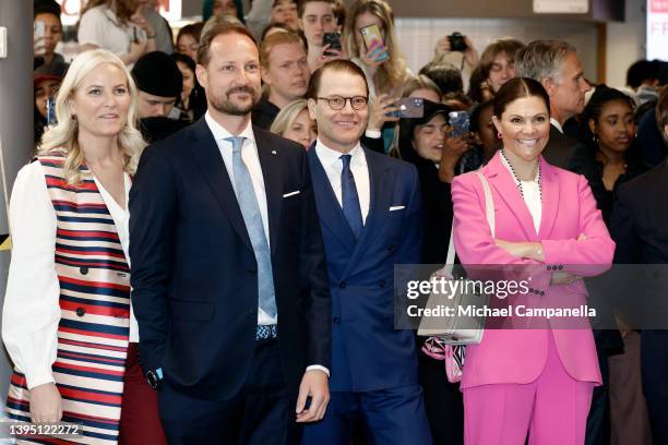 Crown Princess Mette-Marit of Norway, Crown Prince Haakon of Norway, Prince Daniel of Sweden and Crown Princess Victoria of Sweden tour the Fryshuset...