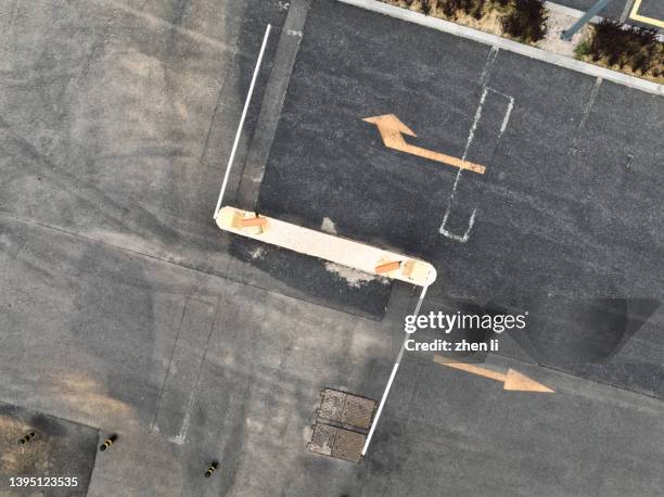 overhead view of barricade blocks - boom barrier stock pictures, royalty-free photos & images