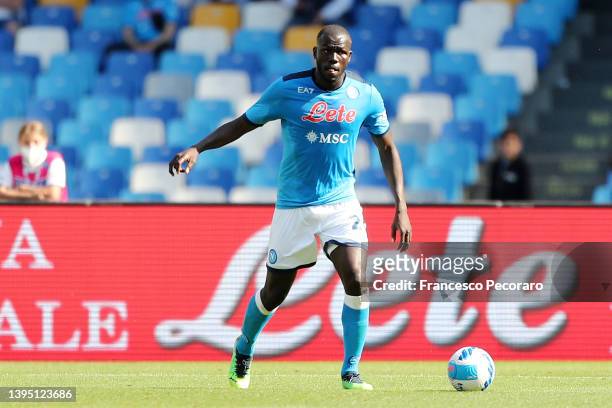 Kalidou Koulibaly of SSC Napoli during the Serie A match between SSC Napoli and US Sassuolo at Stadio Diego Armando Maradona on April 30, 2022 in...