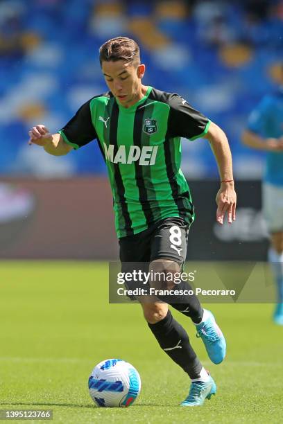 Maxime Lopez of US Sassuolo during the Serie A match between SSC Napoli and US Sassuolo at Stadio Diego Armando Maradona on April 30, 2022 in Naples,...