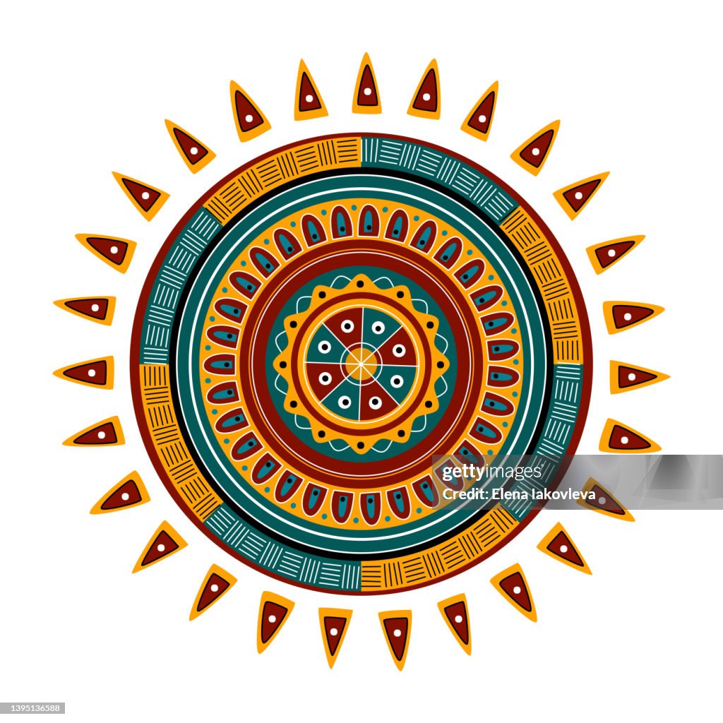 Sun Cultural Pattern Colorful Stylized Sun In Mexican Style Hand Drawn Vector Illustration ...