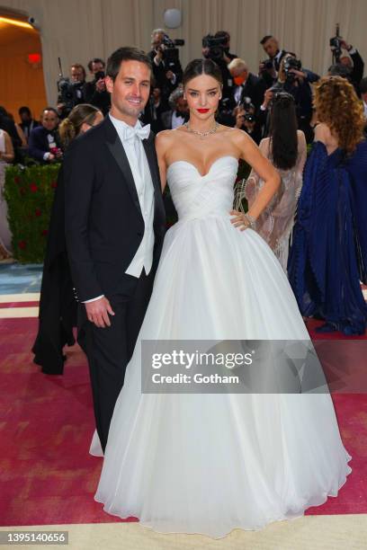 Evan Spiegel and Miranda Kerr attend The 2022 Met Gala Celebrating "In America: An Anthology of Fashion" at The Metropolitan Museum of Art on May 2,...