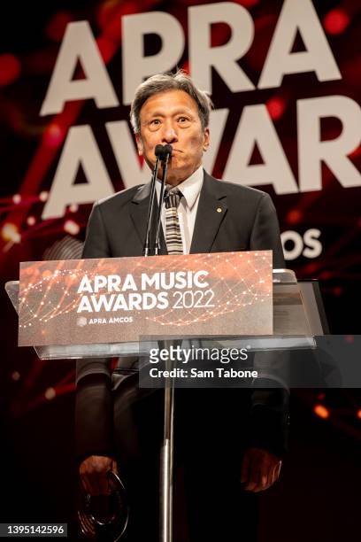 Jeff Fatt after winning the Ted Albert Award for Outstanding Services to Australian Music, during the 2022 APRA Music Awards at Melbourne Town Hall...
