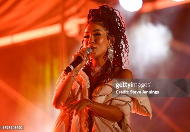 Singer Jhene Aiko performs on Day 2 of Sol Blume Festival 2022 at Discovery Park on May 01, 2022 in Sacramento, California.