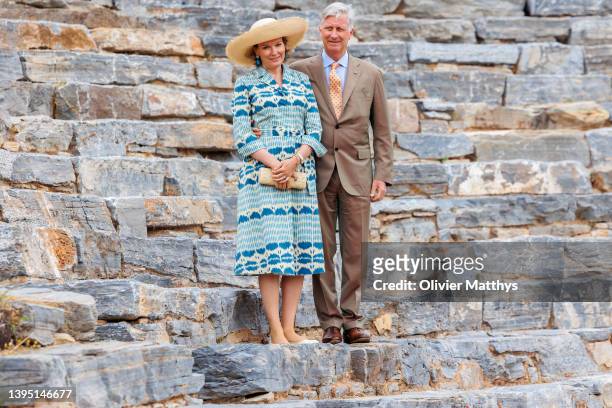 King Philippe of Belgium and Queen Mathilde visit the archeological site of Thorikos on the second day of their official three-days state visit to...