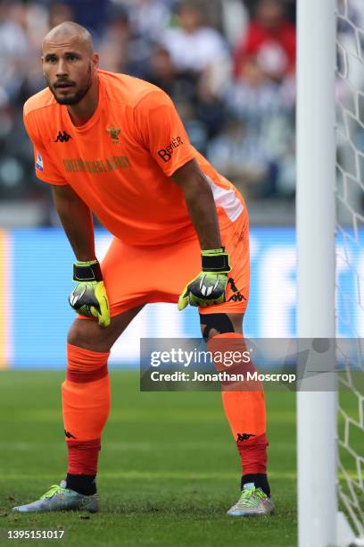 Niki Maenpaa of Venezia FC looks on during the Serie A match between Juventus and Venezia FC at Allianz Stadium on May 01, 2022 in Turin, Italy.