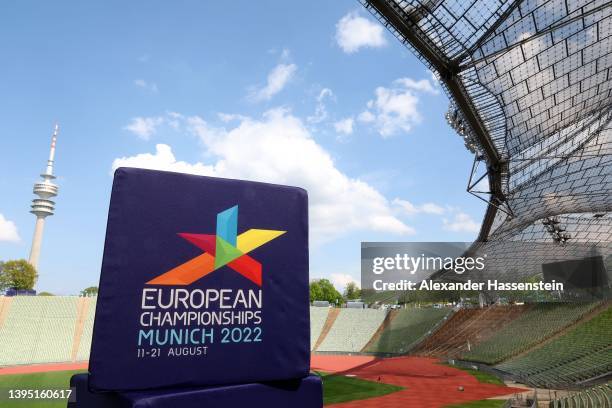 General view of the Olympiastadion prior to a press conference 100 days ahead the European Championships Munich 2022 at Olympiastadion on May 03,...