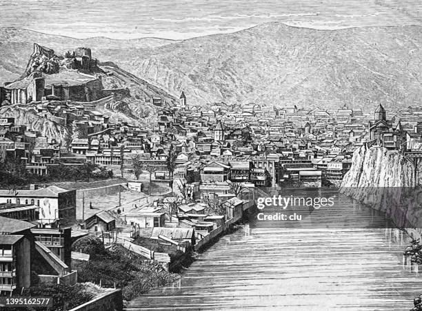 view of tbilisi - tiflis stock illustrations