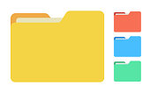 Collection of file folders for documents in different colors. Vector.