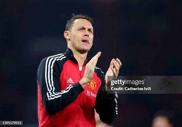 Nemanja Matic of Manchester United applauds following the Premier League match between Manchester United and Brentford at Old Trafford on May 02,...