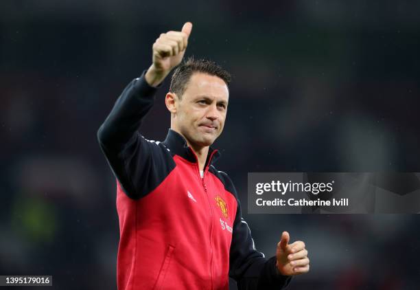 Thumbs up from Nemanja Matic of Manchester United following the Premier League match between Manchester United and Brentford at Old Trafford on May...