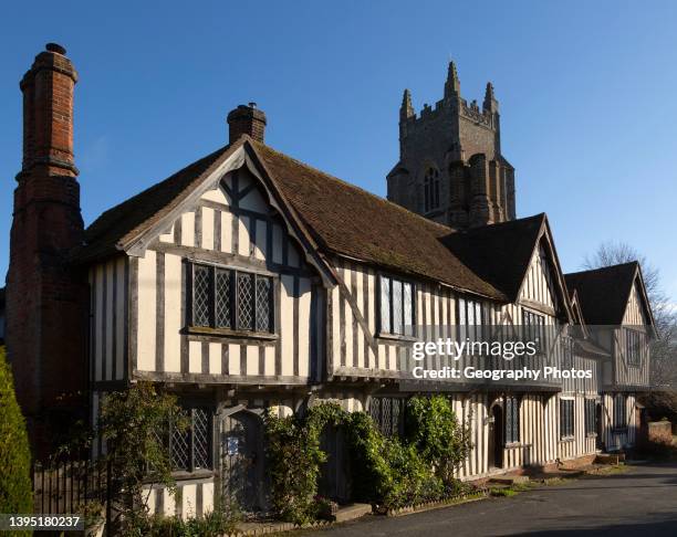 Historic timber framed Tudor buildings, Maltings Cottages, Stoke-by-Nayland, Suffolk, England, UK.