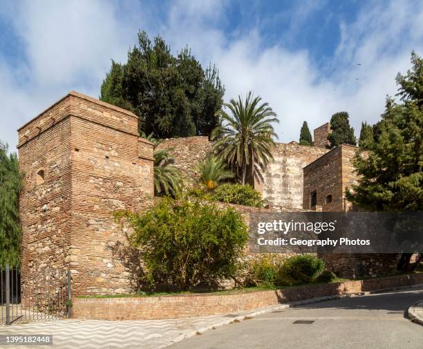 Historic defensive walls of Moorish fortress palace Alcazaba, Malaga, Andalusia, Spain.