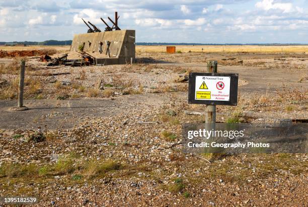 Abandoned military bomb testing site, former Atomic Weapons Research Establishment, Orford Ness, Suffolk, UK now a nature reserve.