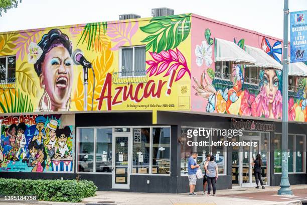 Little Havana, Miami, Florida, mural above bakery featuring singer Celia Cruz .